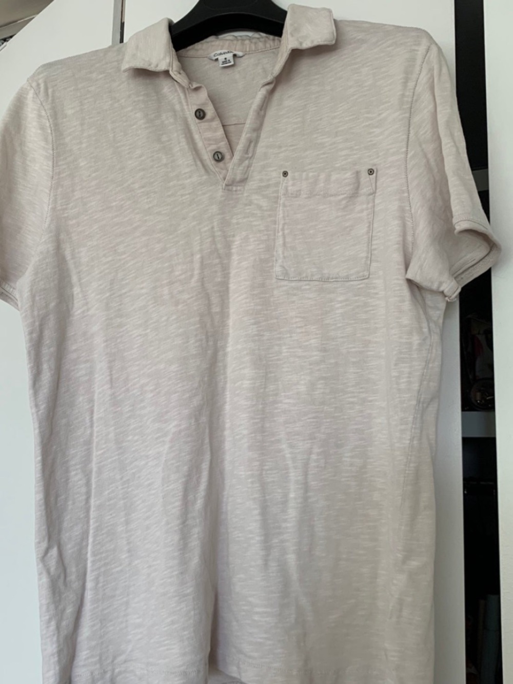 Calvin Klein Light Beige Men's Polo Shirt with Chest Pocket Size S
